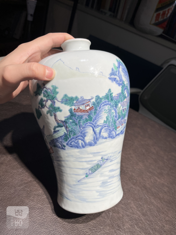 清雍正 安窑斗彩山水图梅瓶 - 图38